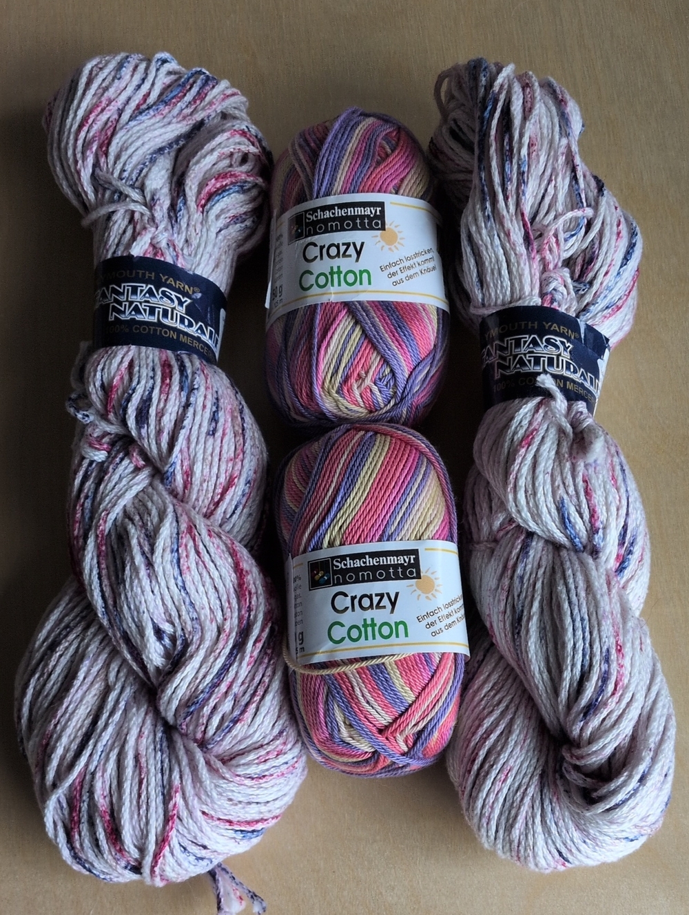 2 skeins Schachenmayr Crazy Cotton - 2 Skeins Plymouth Cotton Fantasy Naturale